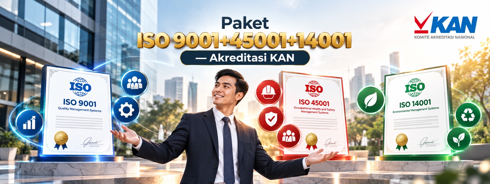Ilustrasi Paket ISO 9001+45001+14001 — Akreditasi KAN